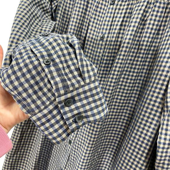 Treasure & Bond Blue Gray Plaid Button Up Long Sleeve Babydoll Dress Ruffle - Picture 9 of 9